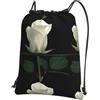 YYHHAOFA Zaino con cerniera e coulisse con stampa di rose bianche, leggero e impermeabile, con tasca frontale, per viaggi, sport e yoga