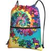 YYHHAOFA Zainetto con cerniera e coulisse con stampa di orso del ringraziamento danzante, borsa da viaggio impermeabile con tasca frontale e organizer interno