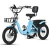 Generic Triciclo elettrico per adulti, ruote da 18 pollici, pieghevole, con pedalata assistita, schienale confortevole, 2 cestini portaoggetti (capacità di carico 30 kg), ideale per zone collinari e