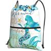 YYHHAOFA Zaino con coulisse e cerniera, stampa sirena, borsa leggera da palestra con tessuto impermeabile e tasche multiple per viaggi e sport
