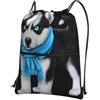YYHHAOFA Zaino con cerniera e coulisse con stampa di cane dagli occhi azzurri, borsa da palestra leggera impermeabile con tasca frontale per viaggi, sport e yoga