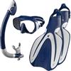 Oceanic Set da snorkeling per adulti, con boccaglio Dry-Top, maschera in vetro temperato e pinne regolabili, guarnizione in silicone a prova di perdite per una visione chiara sott'acqua