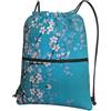 YYHHAOFA Zaino con coulisse e cerniera con stampa di fiori di ciliegio, leggero, impermeabile, con tasca frontale, per viaggi, sport e yoga