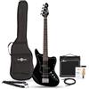 gear4music Basso a Scala Corta Seattle + Pacchetto con Amplificatore 15 W, Nero