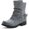 Pogolino Stivaletti da donna con borchie, stivali biker con cerniera, piatti e comodi ST016, 42 EU
