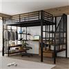Trdlpyn Letto a Soppalco in Ferro 120x200cm con Porta di Ricarica, Barra Porta Abiti e Ripiano di Stoccaggio, Scaletta Laterale con Maniglie, Struttura Letto Singolo per bambini e Adolescenti,Nessun materasso