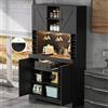 Huayz Armadio da cucina, a buffet, con prese e strisce luminose a LED, con ripiano laterale, 1 cassetto e 4 porte, ripiani regolabili, 180 x 105 x 40 cm (nero)