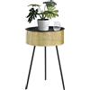 [en.casa] Tavolino da Salotto (AxØ) 65 x 40 cm con Contenitore Color Oro e Piano Tondo Rimovibile, Tavolino Basso in Metallo di Stile Treppiedi - Nero/Oro