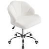 Yaheetech Sedia Ufficio Scrivania Cameretta Senza Braccioli con Ruote Girevole Altezza Regolabile Schienale Design Conchiglia Imbottito in Tessuto Bouclé Portata 136 KG Bianco