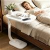 HUOLE Tavolino a forma di C regolabile in altezza piccolo tavolino laterale in bambù e metallo punta di canape per soggiorno, bagno, letto, divano e caffè, 40 x 28 x 58 cm (bianco)