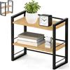 CAAGGMM Scaffale da scrivania in legno, 40 x 20 x 37 cm, a doppio piano, piccolo scaffale da tavolo, scrivania, per oggetti quotidiani, libri, piante, nero
