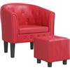 fsahslih Poltrona da club con poggiapiedi, colore rosso, elegante poltrona con bottoni in ecopelle, per soggiorno e ufficio, poltrona relax imbottita, poltrona da cocktail con sgabello