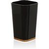 Inbagno Bicchiere Porta spazzolini da Bagno in plastica Nera Opaca con Dettagli in bambù, Design Slim Elegante