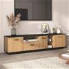 NADEUSAK Mobile TV 40 x 170 cm, con un cassetto, tre ante, due scomparti aperti con mobili in vetro, TV Board TV, struttura fine, colore nero + legno