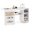 RELAX4LIFE Tavolo da Cucito Pieghevole, Mobile per Macchina da Cucire con Ripiani di Stoccaggio, 2 Contenitori e 18 Ganci, Stazione di Lavoro Portatile con Ruote Bloccabili per Spazi Ristretti