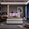 JDEFARF Letto Matrimoniale Imbottito con Luci a LED 160x200 cm, Struttura Letto Matrimoniale con 4 Cassetti, in Velluto, Letto con Contenitore, Supporto a Doghe in Legno, Senza Materasso, Beige