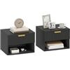 HOMCOM Comodini sospesi a parete, set da 2, Nero | Stile moderno, cassetto scanalato, ripiano aperto, camera da letto