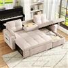 Cayipng Divano angolare moderno a forma di L, divano letto trasformabile, divano letto estraibile con funzione sleep, dotato di contenitore, portabevande estraibile, adatto per soggiorno (Beige)