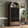 DACHETOU Armadietto ad arco, 180 x 80 x 40 cm, per vino, vetrina con ripiani, scomparto superiore aperto e 2 cassetti, effetto noce, nero e naturale, per cucina, sala da pranzo, soggiorno, camera da