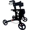 Ved Deambulatore pieghevole leggero con sedile, borsa portaoggetti e freni,Ausilio per la mobilità a 4 ruote per anziani e disabili Telaio per deambulazione regolabile in altezza con maniglie comode Nero