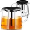 Retoo Caraffa in vetro con colino, teiera con colino da tè, filtro a maglia fine, capacità 1,5 l, resistente al calore, con coperchio, inserto per colino, manico non riscaldato, 16 x 15 x 22 cm