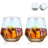 Glasseam Bicchieri Da Whisky Diamond Set Di 2 Bicchieri Da Whisky Inclinati 300ml Bicchiere Da Whisky Look Moderno Per Uomo, Donna, Papà, Marito, Amici, Bicchieri Per Bourbon/Rum/Bar Tumbler
