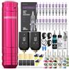 Wormhole Tattoo Wromhole Tattoo Kit tatuaggio senza fili rosa Rotary Tattoo Pen Machine con 2 alimentatori ricaricabili 10 inchiostri tatuaggio 20 aghi cartuccia Forniture complete per tatuaggi per principianti
