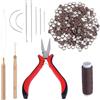 Dmrbiy 200 Kit Extension Capelli Microring e Nanoring, comprensivo microring per extension in silicone, 2 uncinetti, 1 pinza allungabile, 1 rocchetto per macchina da cucire, 7 aghi (marroni).