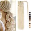 SEGO Coda Capelli Veri Coda di Cavallo Extension Clip Ponytail Fascia Unica 100% Remy Human Hair Naturali 55cm 95g # Biondo Platino