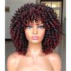 Lizzyhair LIZZY Parrucche afro corte ricce con frangia per donne nere, capelli sintetici africani, senza colla, resistenti al calore, voluminose, ricci (rosso Ombre)