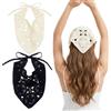 hoyuwak 2 fasce per capelli all'uncinetto, per donne e ragazze, con motivo floreale, accessori per capelli per capelli (bianco, nero)