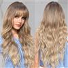 EMMOR Ombre Ash Bionde Parrucche per le Donne Evidenziare il Colore Parrucche con Pony Lungo Curly Resistente al Calore Fibra Sintetica Parrucca Giornaliero Naturale Looking