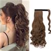 Dcbaboo Coda Capelli Extension Ricci 50cm Posticci per Capelli Extension Coda Capelli Finti Clip Mossi Coda di Cavallo Ondulati Code Finte per Capelli Sintetici Lunghi Wrap Ponytail, Marrone Chiaro