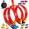 Charmofun Pista Macchinine Flessibile 5M, Giocattolo Piste da Corsa con 4 Auto, Borsa Stoccaggio, Circuito di Corse per Bambini con Rampa e Catapult, Portatile Pista per Bambini 3+ Anni (Rosso)