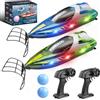 Cirmine Set con 2 Barche Telecomandate Impermeabili 2,4 GHz con LED, Doppia Elica e Flip Automatico, Doppia Velocità, 4 Batterie Incluse, Giocattolo Regalo per Bambini e Adulti, Ideale per Piscina e Lago