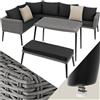 tectake® Salottino in rattan Pula, Telaio in Alluminio, Tavolino Salotto con Lastra in Vetro, Divano Salotto, Elemento Angolare, Imbottitura spessa, Resistente ai Raggi UV - Grigio