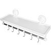 NONE Mensola da Bagno con Ventose e 6 Ganci 32 x 11,5 cm - Organizzatore da Parete Senza Fori per Doccia, Cucina o Bagno - Portaoggetti con Ventosa per Gel, Accessori, Spugne e Asciugamani - Mensola