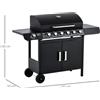 NONE Barbecue a Gas Mobile da Esterno a 7 Bruciatori Nero, Griglia a Gas Indipendente con Termometro Integrato, Grande Capacità per Giardino, Patio e Feste
