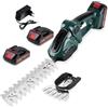 Purova 2 in 1 Tagliasiepi Batteria e Accorciatoie, 21 V Elettrico con Batteria da 2000 mAh e Caricabatterie, Utensili da Giardino, Forbici da potatura, Forbici da Prato (Verde con 2 Batterie)