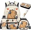 SEANATIVE Zaino per bambini, set da 5 pezzi con borsa termica per il pranzo, Carino Capibara, Zainetto