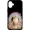 Cute cat with Rainbows and Wildflowers B Custodia per iPhone 16 Plus Gatto cottagecore stravagante carino gattino boho ispirato alla natura