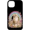 Cute cat with Rainbows and Wildflowers B Custodia per iPhone 13 Gatto cottagecore stravagante carino gattino boho ispirato alla natura