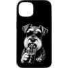 Retro Schnauzer Coffee Dog Meme Custodia per iPhone 13 Schnauzer in miniatura che beve caffè freddo divertente amante dei cani
