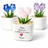 GYSLVTE - Fiore di Tulipano in Vetro Personalizzato con Messaggio Personalizzato, Tulipano in Vetro Soffiato a Mano in Vaso di Ceramica, Ricordo Personalizzato per la Festa della Mamma, Fiore di Vetro