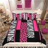 richhome Set di biancheria da letto singolo per bambini con stampa leopardata e zebra, rosa, bianco, nero, per ragazzi e adolescenti, con stampa animalier safari