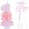 REBECCAHOWARD Candele di compleanno 1, candelina 1 anno, candela 1 anno bimba, candele di compleanno numeri ragazze, bambini, adulti, feste di compleanno, anniversario, pietra miliare (rosa), con 1 biglietto