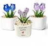 GYSLVTE Fiore di tulipano in vetro personalizzabile con messaggio personalizzato, tulipano in vetro soffiato a mano in vaso di ceramica, ricordo personalizzato per la festa della mamma, fiore decorativo in