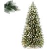 LILIIN Albero di Natale artificiale di alta qualità, 180 cm, con rivestimento di neve artificiale sulle punte, verde PVC + polietilene, con sistema di piegatura, supporto in legno, luci