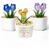 GYSLVTE Fiore di Tulipano in Vetro Personalizzato con Messaggio Personalizzato, Tulipano in Vetro Soffiato a Mano in Vaso di Ceramica, Ricordo Personalizzato per la Festa della Mamma, Fiore di Vetro
