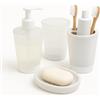 Mypicompany. Set da bagno bianco da 4 pezzi in plastica infrangibile: dispenser sapone bagno, portasapone bagno, bicchiere, porta spazzole. Set bagno per bambini e adulti. Accessori bagno dal design